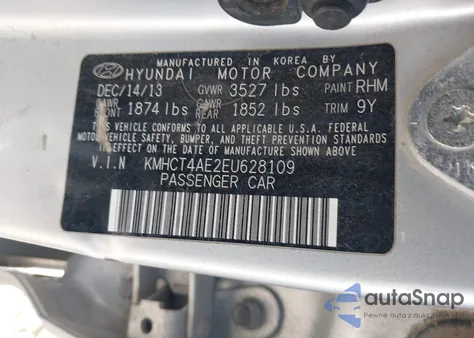 2014 Hyundai Accent Gls z USA, uszkodzony, nr VIN KMHCT4AE2EU628109